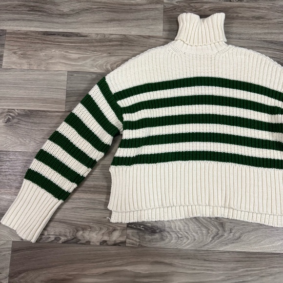 Madewell Wide Rib Turtleneck Sweater Striped Green and White Size Extra Small - Picture 3 of 12